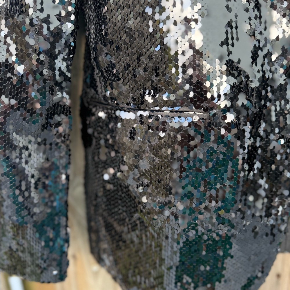 Amazon Essentials Shimmering Black Sequin Blazer - image 4